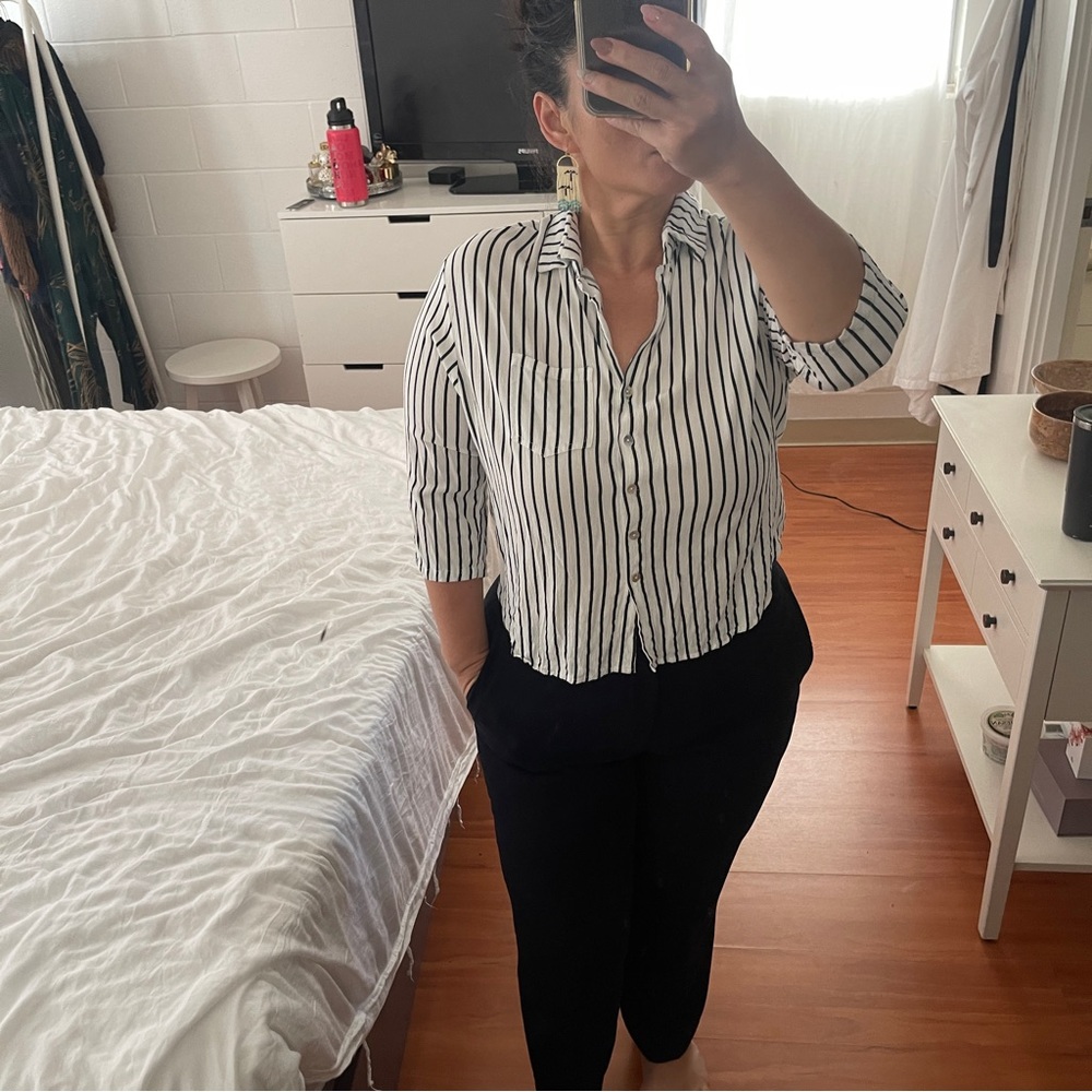 Ava Sky Button Down Striped Blouse - image 2